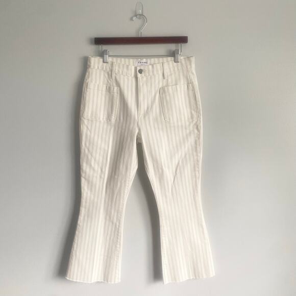 FRAME DENIM LE BARDOT STRIPE CROP FLARE JEANS COURTYARD NAUTICAL SIZE 31 NWOT - Picture 3 of 10